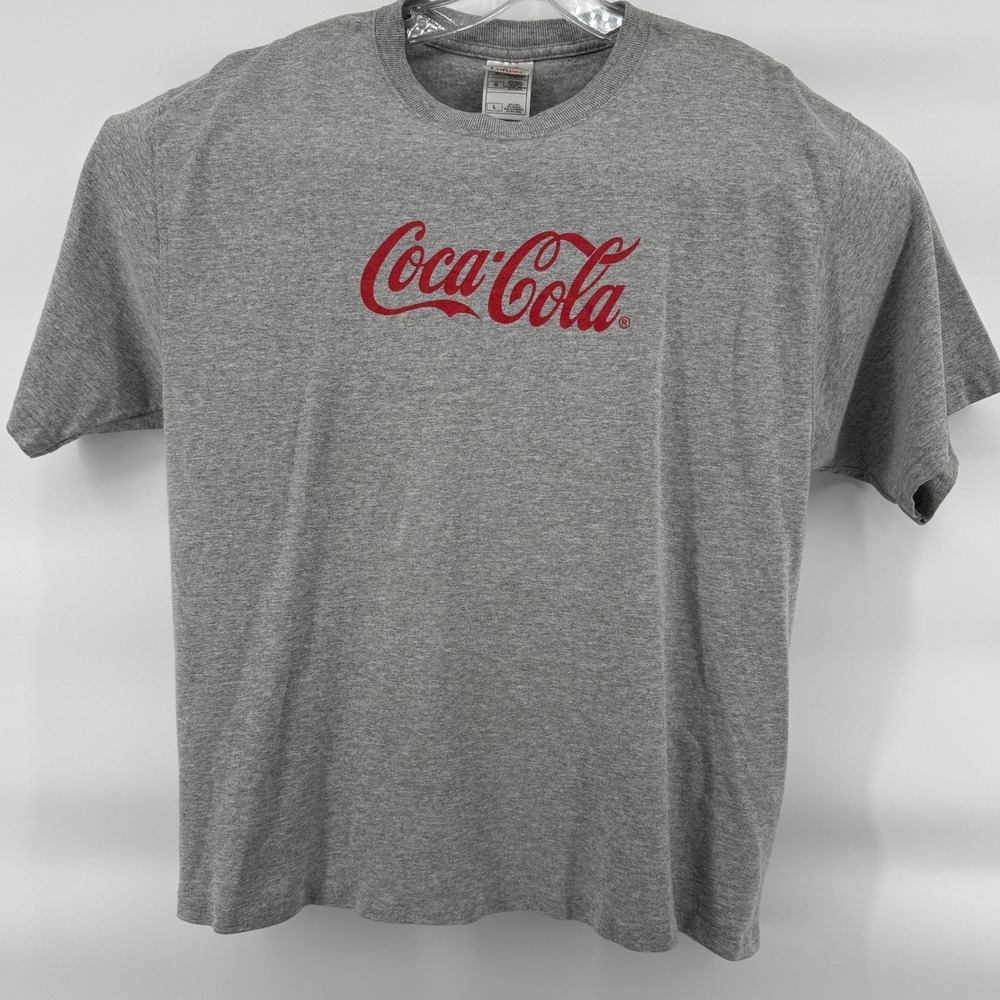 Coca-Cola Mens Large Fruit of the Loom Lofteez Graphic T-Shirt Heather Grey